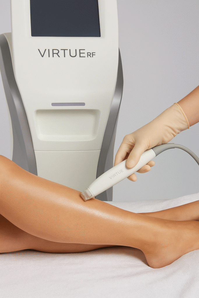 Traitement Virtue RF jambes – radiofréquence fractionnée pour raffermissement peau – Paris Centre du Champ de Mars