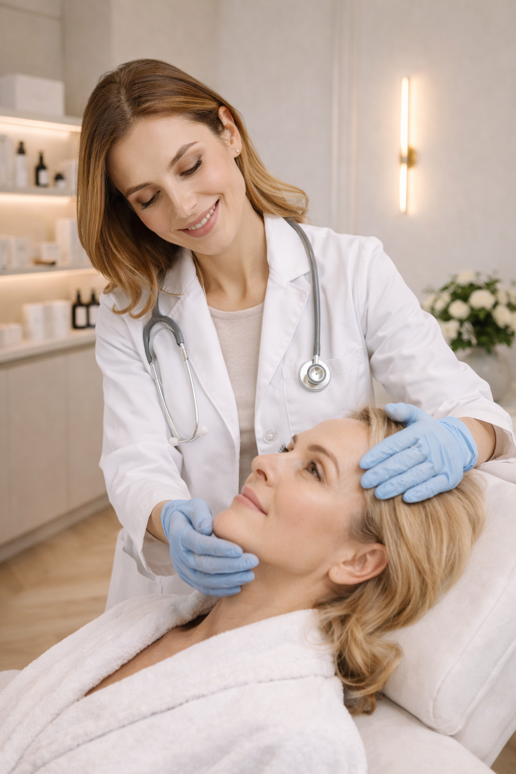 consultation medecine esthetique paris examen visage patiente
