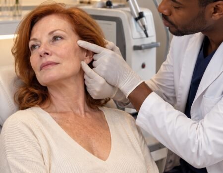 Laser fractionné visage lors d’une évaluation médicale à Paris